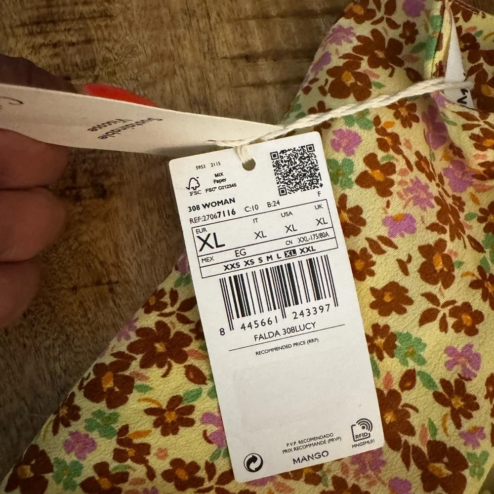 Mango Floral yellow Patterned Mini Skirt Falda 308 LUCY NEW NWT XL EXTRA LARGE